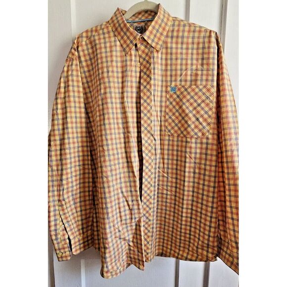 Cinch Shirt Mens‎ Large Yellow Plaid Long Sleeve Button Down Western Rodeo Ranch - Picture 1 of 6